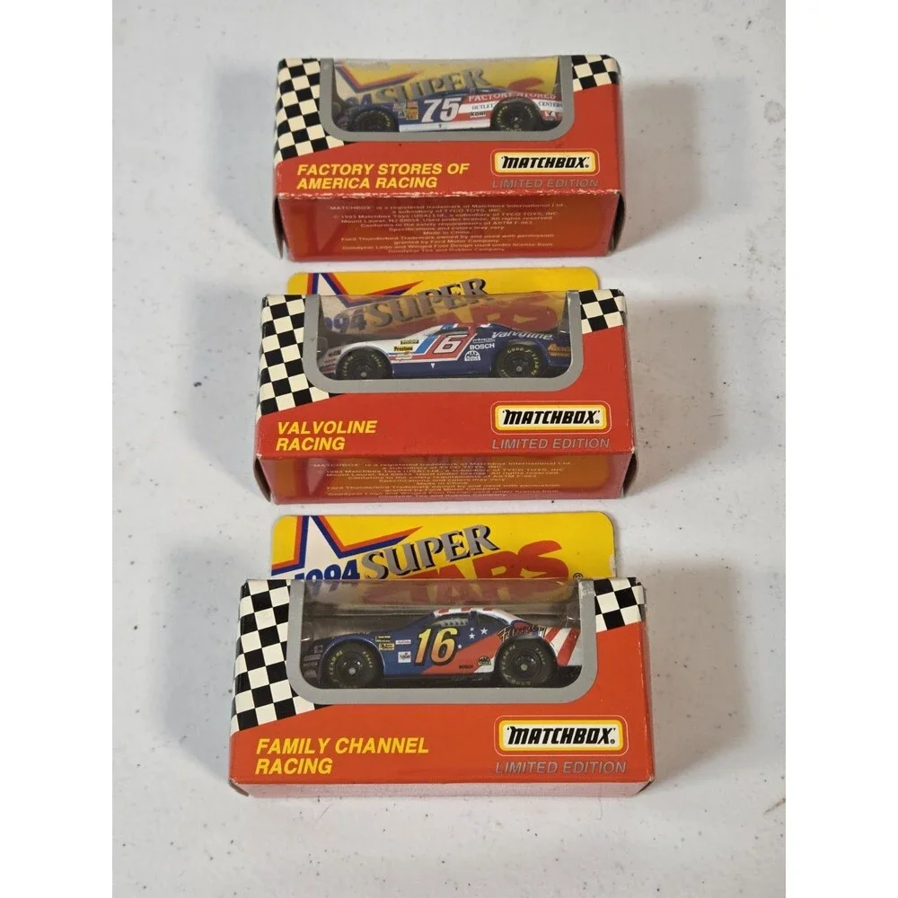 Matchbox 1994 Super Stars Series II NASCAR Diecast Lot of 3 Valvoline #6 #16 #75
